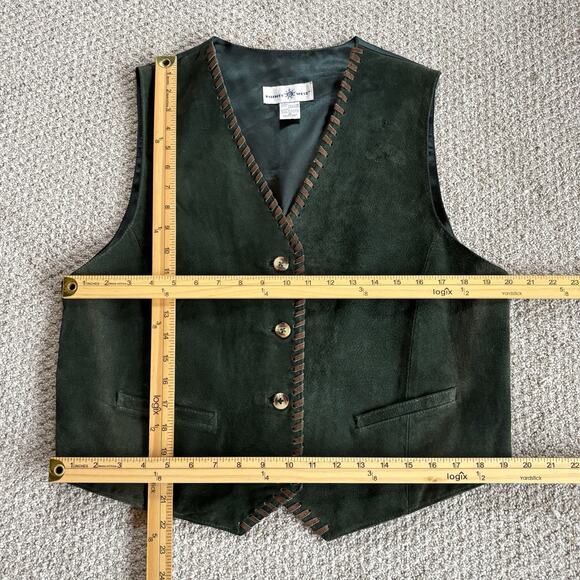 Vintage Suede Leather Vest Western Green Button Front Point West USA Rustic M - Picture 3 of 8